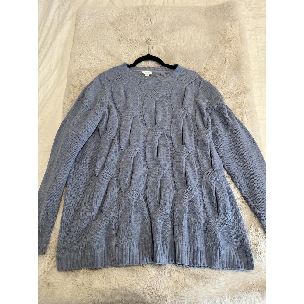 J.Jill Women's Chenille Cable Knit Sweater Blue Chunky Pullover Sizeโ L